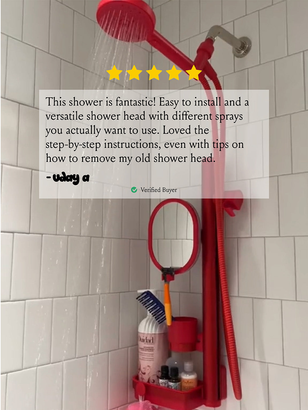 Lookin' Good Shower System, 5-In. Handheld Shower Head, Mirror, Shelf, Cup,  Red