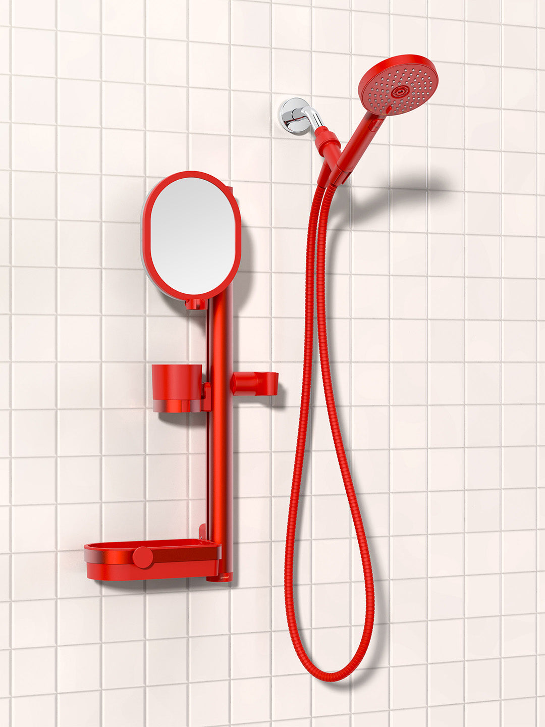 Lookin' Good Shower System, 5-In. Handheld Shower Head, Mirror, Shelf, Cup,  Red